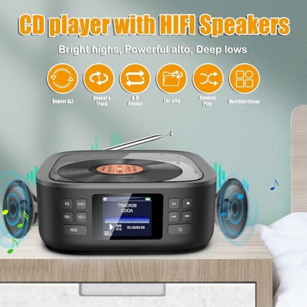 Portable CD Player Bluetooth,Desktop CD Player with Bluetooth Music Boombox Port - Picture 5 of 7